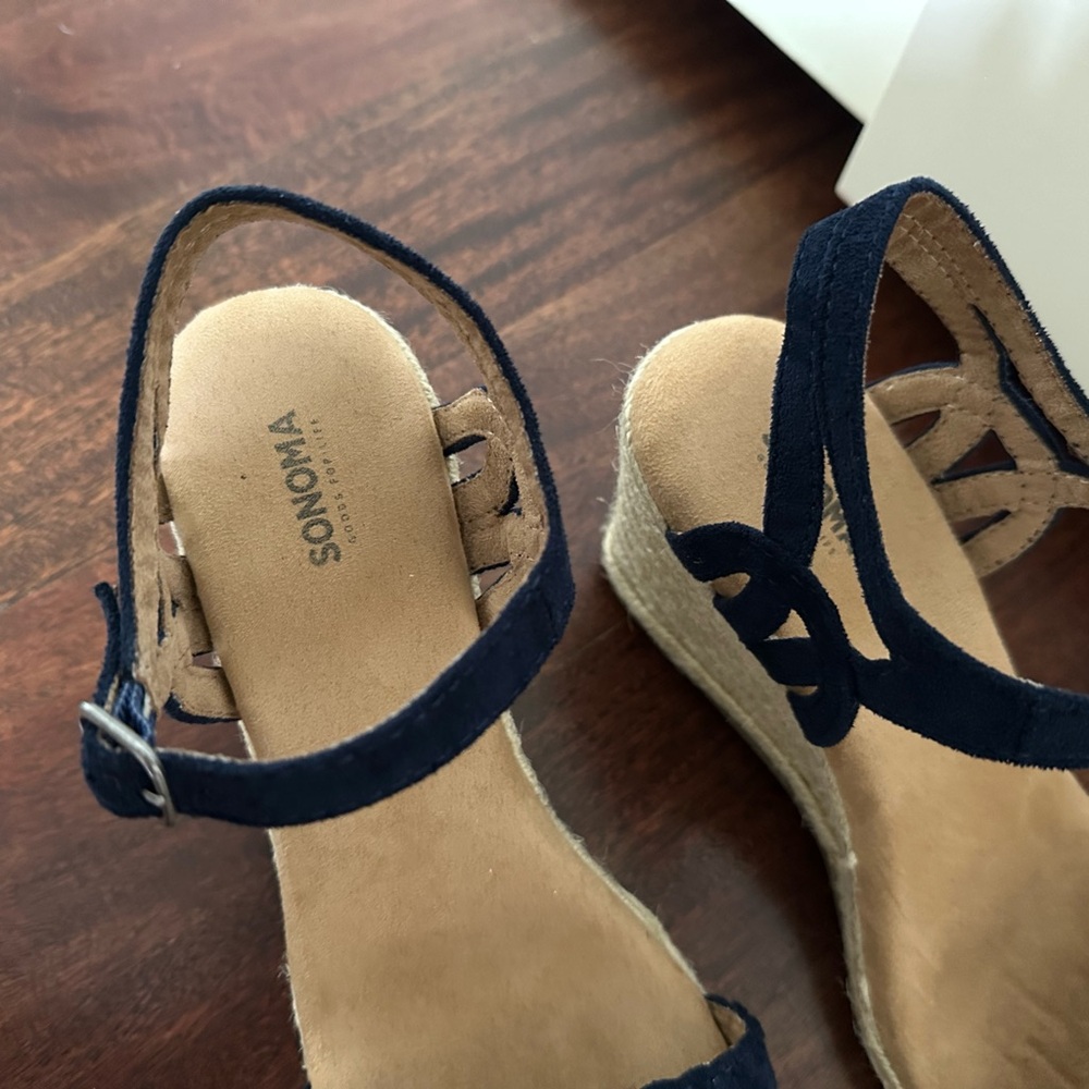 Sonoma Navy Blue Suede Wedge Sandals - Picture 5 of 10